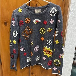 Talbots Gray Floral Embroidered Sweater
